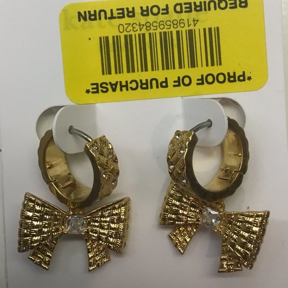 Kate Spade New Gold Bow with Rhinestone Center Huggie Earrings - Picture 1 of 3